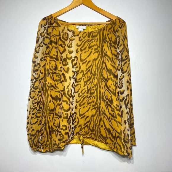 Avenue Blouse Womens 18/20 (2X) Leopard Print Long Sleeve Semi Sheer Silk Career - Picture 2 of 16